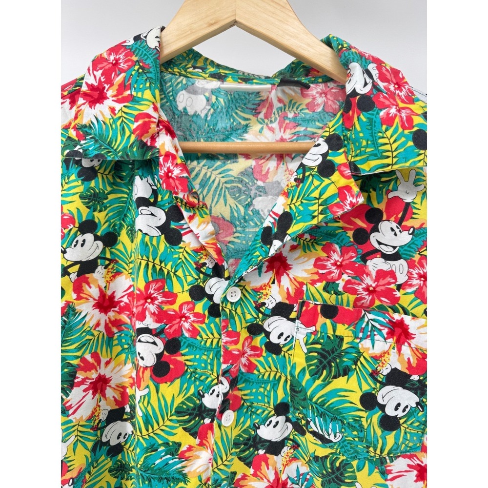 Disney Mickey Mouse Hawaiian Shirt Mens Large‎ Tropical Floral Castaway Key